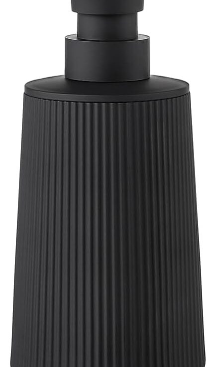 Small Soap Dispenser for Bathroom and Kitchen, Modern Farmhouse Striped Style Plastic Hand Soap Dish Soap Dispenser with Pump Matte Black