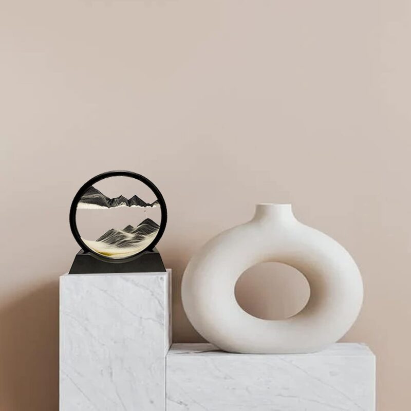 HYUGF Moving Sand Art Picture Decor, 3D Deep Sea Sandscape Liquid Motion, Round Glass Frame Display Flowing Sand Relaxing Gift for Kids Adults Home Office Work Desktop Decoration Toy (Black, 7") - Image 4