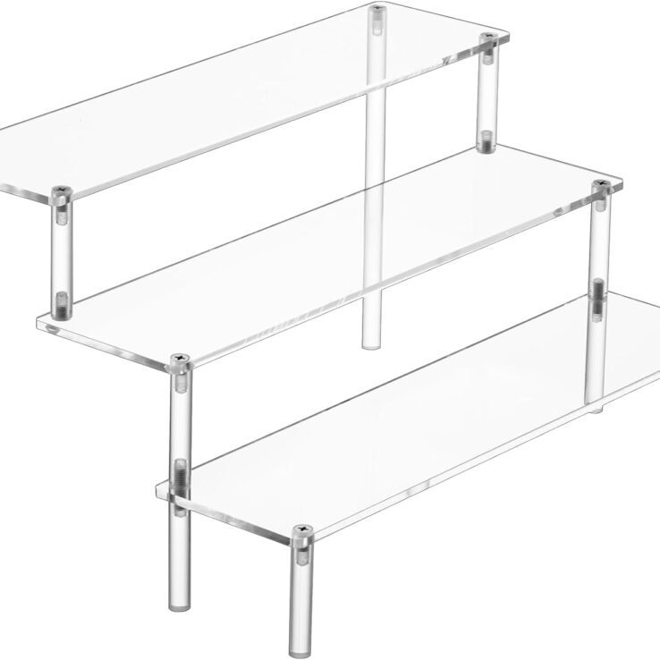 Large Acrylic Display Risers, Perfume Stand Organizer, Clear Acrylic Shelf Risers for Display Stands for Food, Tabletop Use, Amiibo Funko POP Figure, 3 Tier Clear Cupcake Stand Risers