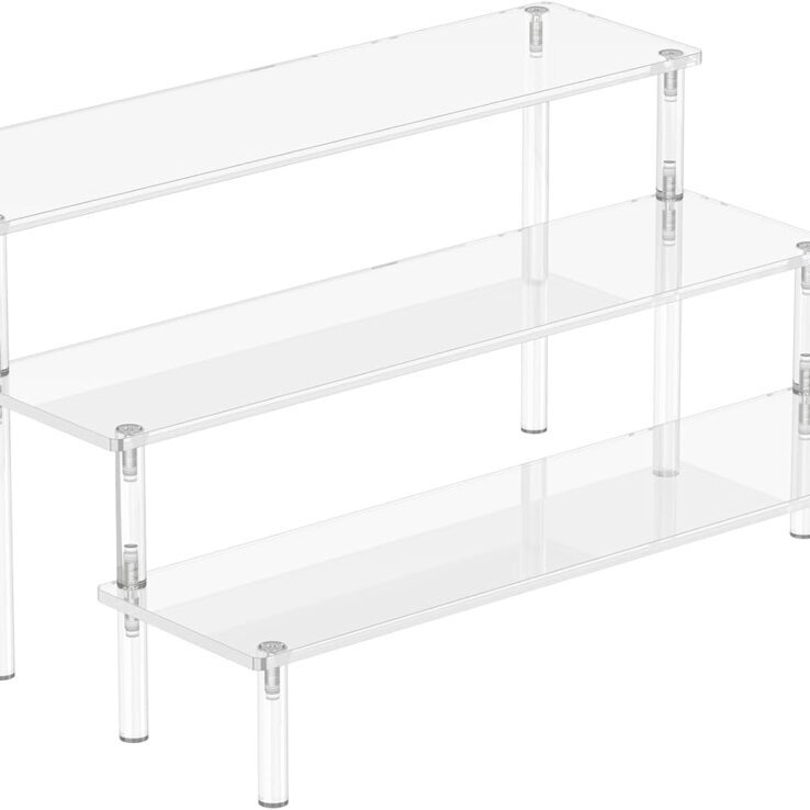 Acrylic Display Risers, 3 Tier Perfume Organizer Stand, Clear Cupcake Stand Holder, Large Shelf Risers for Figures, Dessert Shelves for Party, Riser Stand for Decoration and Organizer