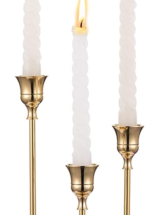 Candlestick Holders Taper Candle Holders, Set of 3 Candle Stick Holders Set, Brass Gold Candlestick Holder Set, Vintage Modern Decorative Centerpiece for Table Mantel Wedding Housewarming Gift
