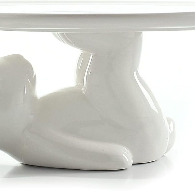 LA JOLIE MUSE Cupcake Stand, Easter Decorations, Ceramic Dessert Plates for Eggs and Cookies, Bunny Candy Dish Gifts, 8.3 Inch White