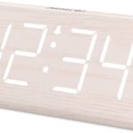 DreamSky Wooden Digital Alarm Clock for Bedroom - Living Room Desk Clock with Large Numbers, Bedside Nightstand Clock with USB Port, Adjustable Volume, Dimmer, Snooze, DST, Office Wood Décor, Gifts