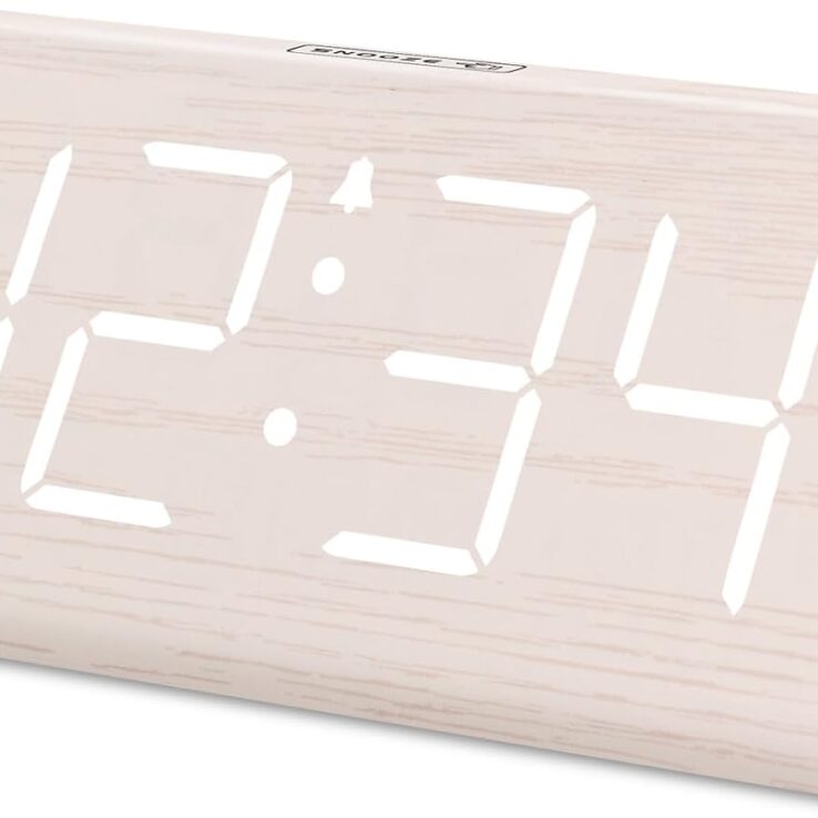 DreamSky Wooden Digital Alarm Clock for Bedroom - Living Room Desk Clock with Large Numbers, Bedside Nightstand Clock with USB Port, Adjustable Volume, Dimmer, Snooze, DST, Office Wood Décor, Gifts