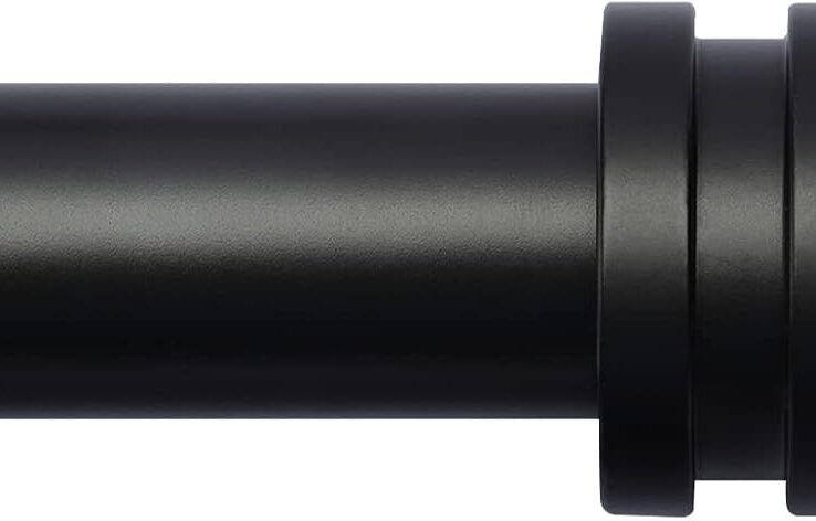 Curtain Rods for Windows 16 to 88 Inches Adjustable Length 1 Inch Diameter Window Curtain Rod with Aluminium Finials, Black