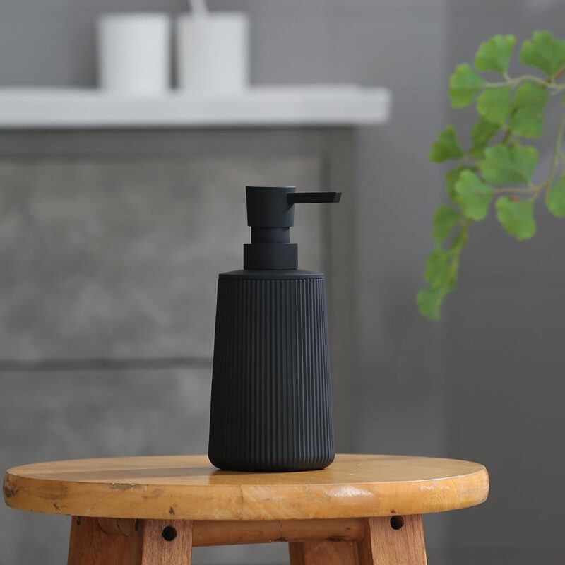 Small Soap Dispenser for Bathroom and Kitchen, Modern Farmhouse Striped Style Plastic Hand Soap Dish Soap Dispenser with Pump Matte Black - Image 5