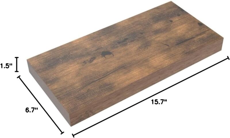 QEEIG Floating Shelves for Wall Bathroom Shelf Bedroom Kitchen Living Room Hanging Book Shelves Small Farmhouse Decor 16 inch Set of 3, Rustic Brown (015-BN3) - Image 3