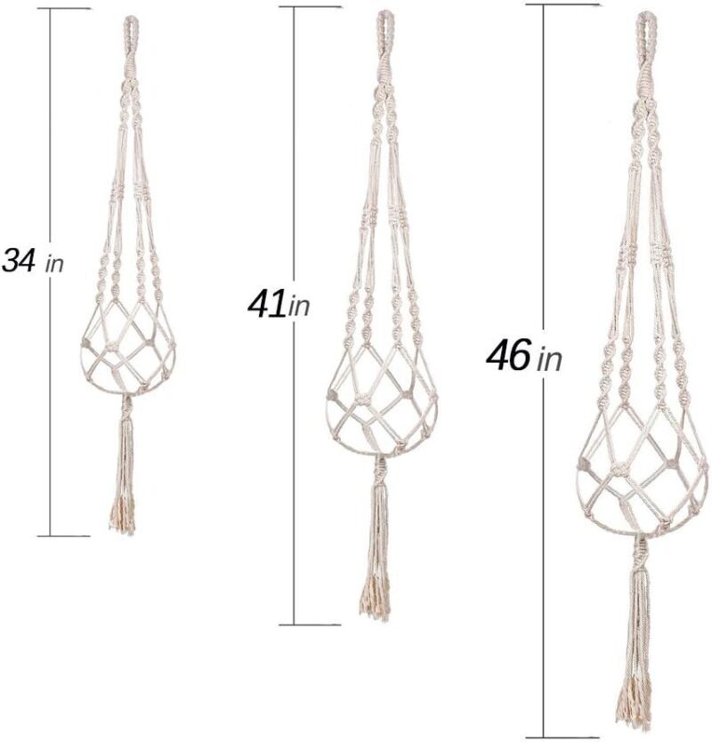 MIPON 3 Pack Macrame Plant Hanger Indoor Hanging Planter for Plants Holder with 3 Hooks, Different Size for Boho Home Decor,Ivory(POTS NOT Included) - Image 4