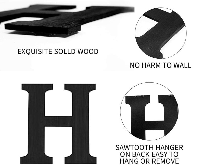 Wood Home Sign with Artificial Eucalyptus Wreath for O, Hanging Farmhouse Wall House Decor Wood Home Letters for Wall Art Rustic Home Decor, Home Wall Decor for Living Room Kitchen Entryway (Black) - Image 6