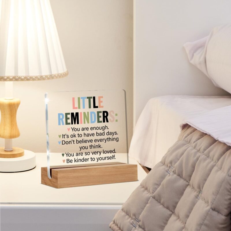 Inspirational Motivational Gifts Employee Appreciation Gifts Little Reminders You are Enough Clear Desk Decorative Sign Acrylic Sign With Wooden Stand for Office Desk Table Shelf - Image 5