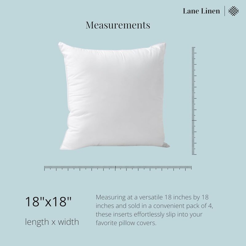 LANE LINEN 4 Pack 18x18 White Throw Pillow Inserts for Decorative Pillow Covers, Couch Pillows for Living Room, Fluffy Pillows for Bed - Image 6