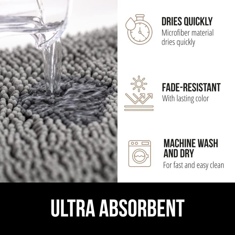 Gorilla Grip Bath Rug Mat, Thick Soft Absorbent Chenille, Quick Dry Microfiber Mats, Rubber Backing Machine Washable Shower Floor Rugs, Bathmat Runner, Bathroom Home Decor Accessories, 24x17, Grey - Image 4