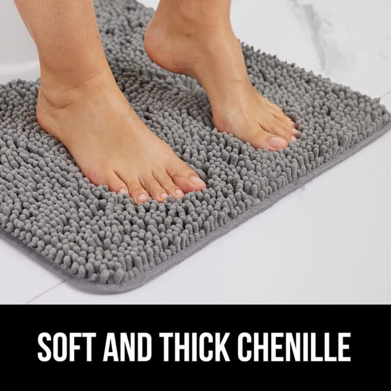 Gorilla Grip Bath Rug Mat, Thick Soft Absorbent Chenille, Quick Dry Microfiber Mats, Rubber Backing Machine Washable Shower Floor Rugs, Bathmat Runner, Bathroom Home Decor Accessories, 24x17, Grey - Image 3