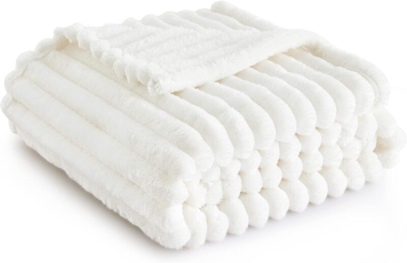 Bedsure White Throw Blanket for Couch - GentleSoft Cozy Soft Blankets for Women, Cute Small Fleece Throws for Girls, Birthday Gifts for Women, Mothers Day Decor Gifts for Mom, Off White, 50x60 Inches