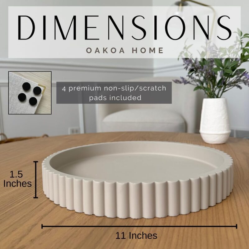 OAKOA Round Decorative Tray for Coffee Table Tray Decor - Concrete Round Tray Home Decor - Bandejas Decorativas - Circle Coffee Table Centerpiece - Image 5