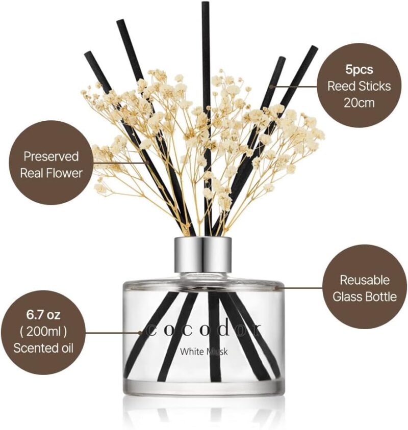 COCODOR Flower Reed Diffuser Set / 6.7oz / Garden Lavender/Scent Diffuser with Sticks Home Fragrance Oil Reed Diffuser for Bathroom Shelf Decor - Image 3