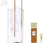Incense Holder, Wooden Incense Holder for Sticks with Glass Ash Catcher, Anti-ash Incense Burner with 20 Incense Sticks and a Ash Brush for Meditation Yoga Spa Room Decor