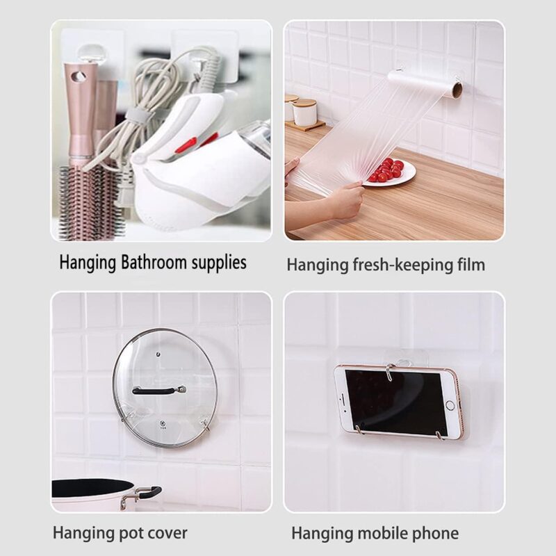 Adhesive Hooks Kitchen Wall Hooks - 24 Packs Heavy Duty 33lb(Max) Nail Free Sticky Hangers with Stainless Hooks Waterproof and Oilproof Reusable Utility Towel Bath Ceiling Hooks - Image 5