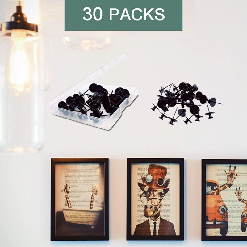 30 PCS Push Pins Picture Hangers Wall Hooks, Double Headed Thumb Tacks for Wall Hangings, Renter Friendly Decor Small Picture Frame Hangers for Drywall Cork Board Home Office Photo Decorations(Black) - Image 7