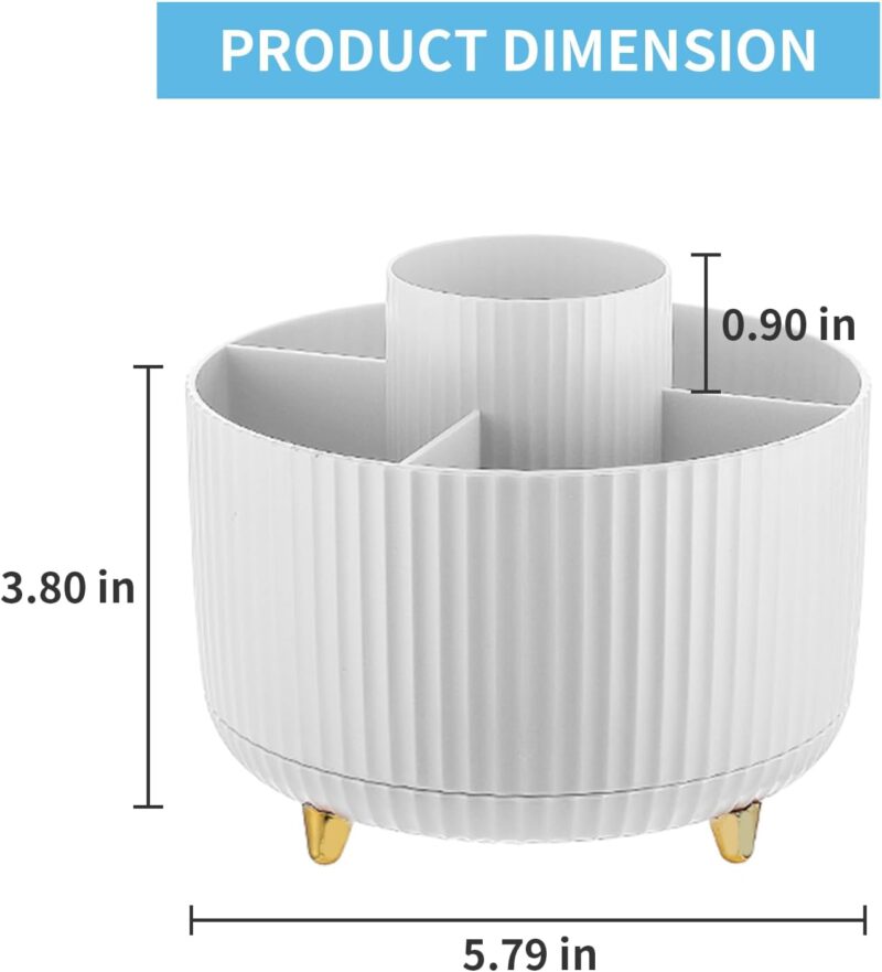 Marbrasse Desk Organizer, 360-Degree Rotating Pen Holder for Desk, Desk Organizers and Accessories with 5 Compartments Pencil Organizer, Art Supply Storage Box Caddy for Office, Home （White） - Image 5