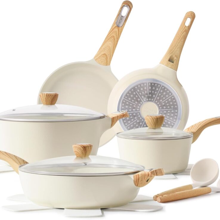 SENSARTE Ceramic Cookware Sets, Pots and Pans Set Nonstick, 14-Piece Induction Cookware, Non-toxic Healthy Non Stick Kitchen Cooking Set, with Frying Pans Set, PFAS PTFE PFOA PFOS Free