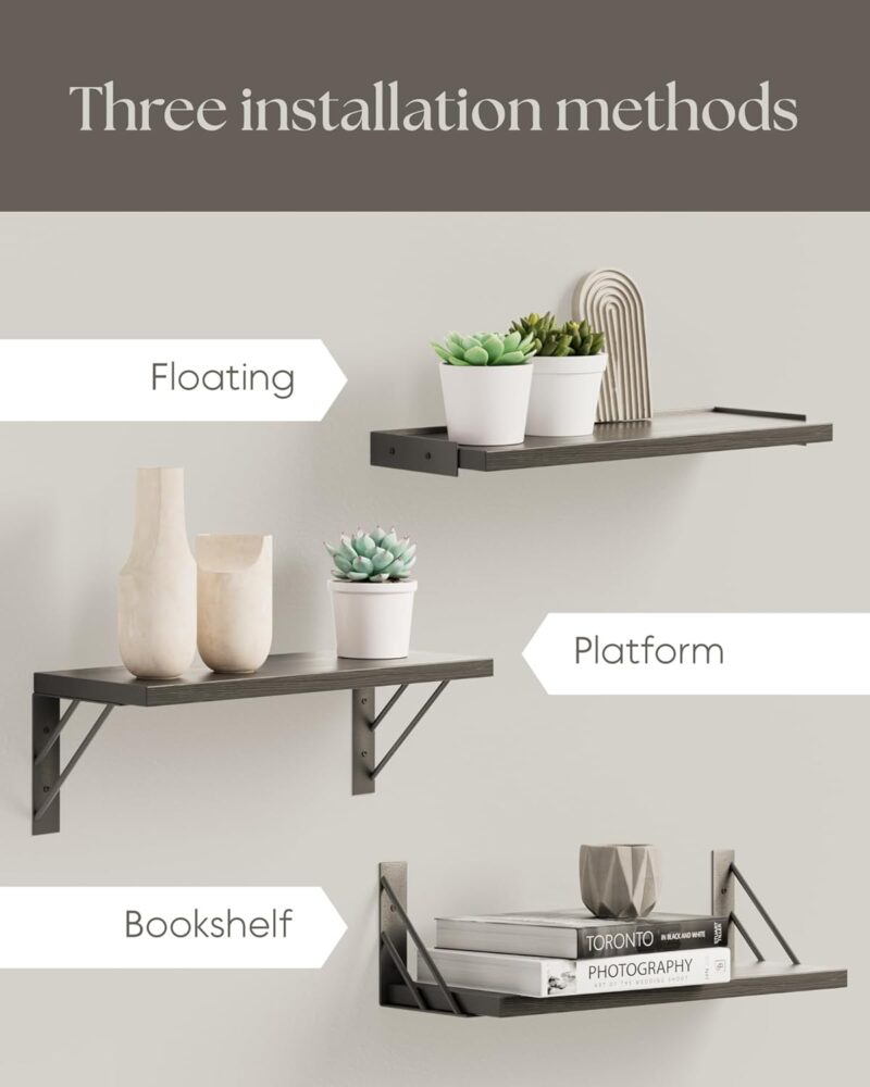 BAYKA Wall Shelves for Bedroom Decor, Floating Wall Shelves for Living Room Kitchen Storage, Wall Mounted Rustic Wood Floating Shelves for Kids Books, Corner Shelves for Bathroom, Office(Set of 3) - Image 4