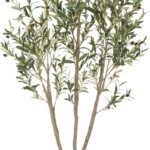 Olive Trees Artificial Indoor, 6FT Tall Faux Olive Tree with White Tall Planter, Artificial Plants with Natural Wood Trunk and Lifelike Fruits for Home Office Decor