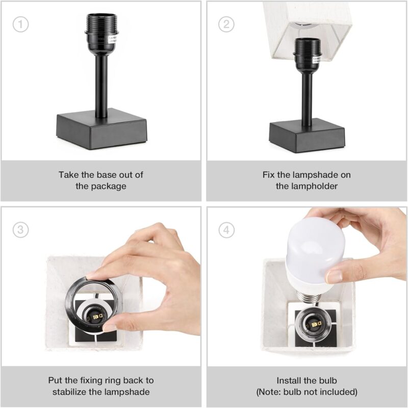 Small Table Lamp for Bedroom - Bedside Lamps for Nightstand, Minimalist Night Stand Light Lamp with Square Fabric Shade, Desk Reading Lamp for Kids Room Living Room Office Dorm - Image 8