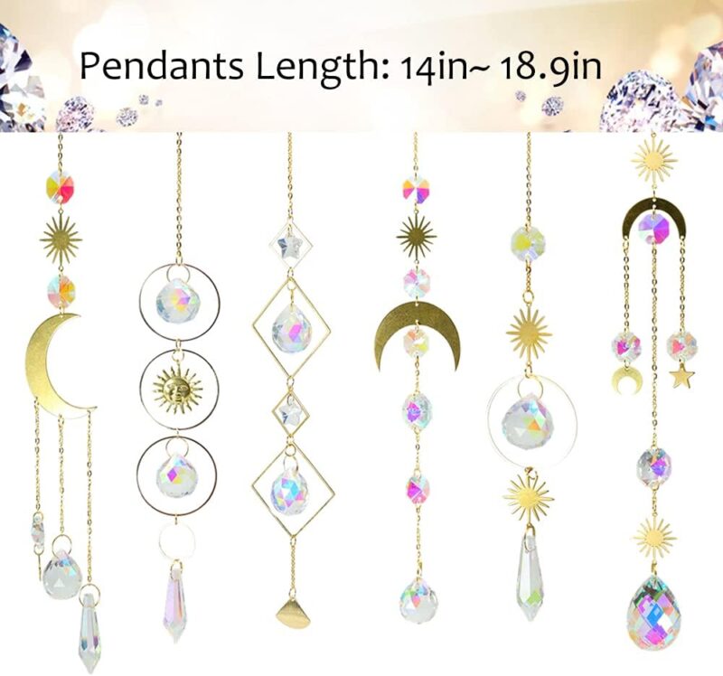 6Pieces Colorful Crystals Suncatcher Hanging Sun Catcher with Chain Pendant Ornament Crystal Balls for Window Home Garden Christmas Day Party Wedding Decoration - Image 4