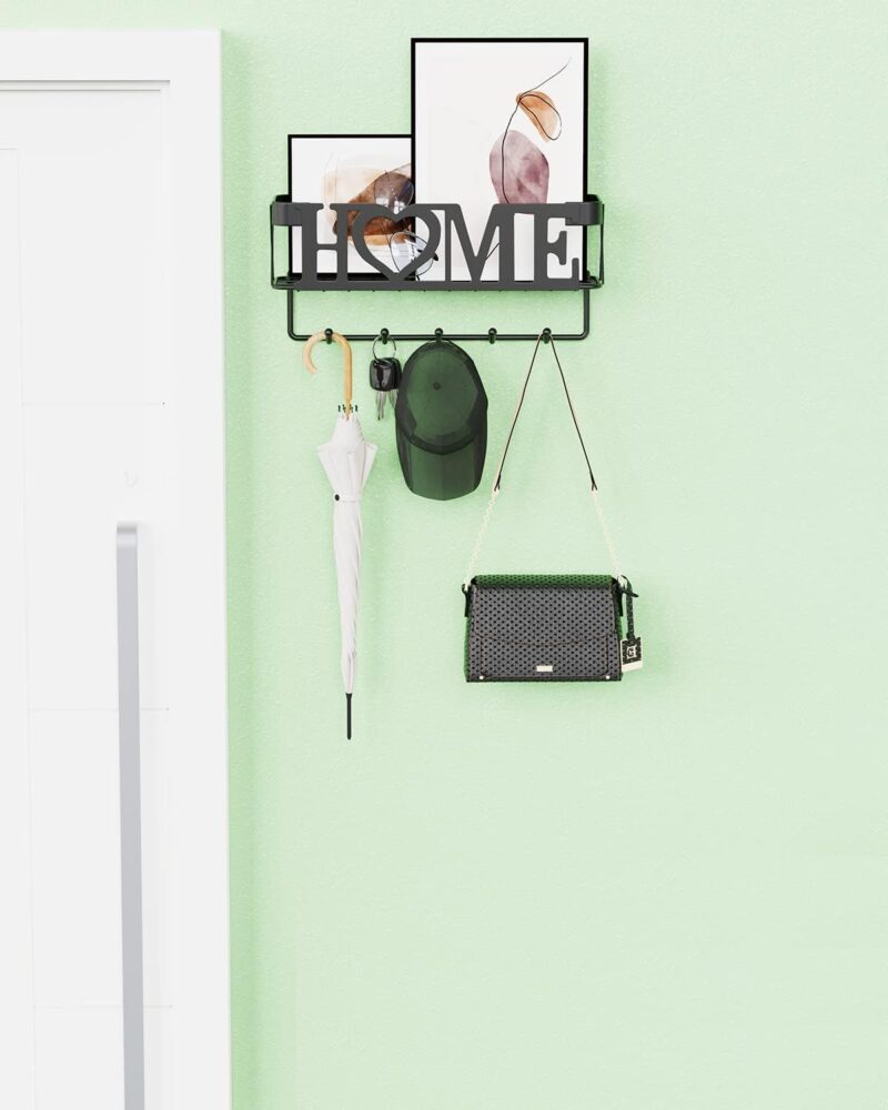 Key Holder for Wall - Key Rack with 5 Key Hooks, 11.02" L×2.75" W×4.92" H, Key and Mail Organizer Wall Mount with Mesh Basket, Key Hanger for Wall, Entryway, Home Decor(Matte Black) - Image 2