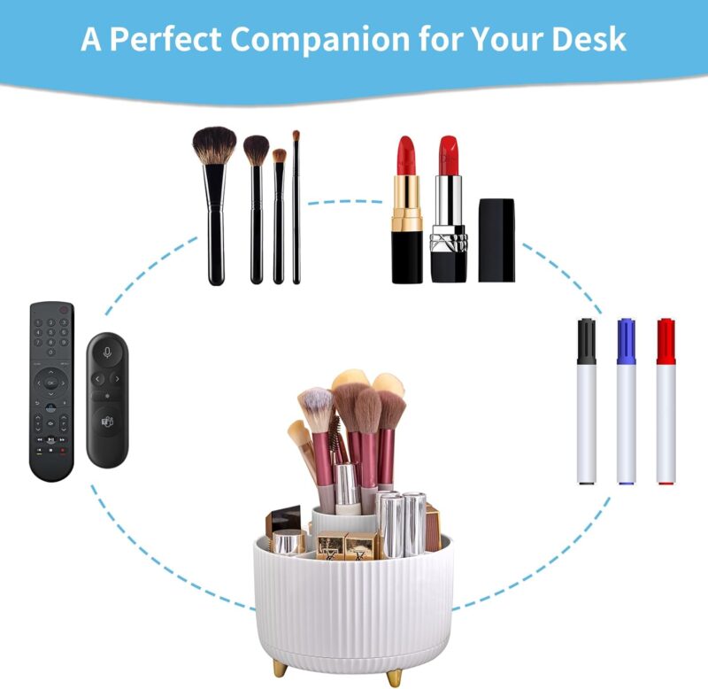 Marbrasse Desk Organizer, 360-Degree Rotating Pen Holder for Desk, Desk Organizers and Accessories with 5 Compartments Pencil Organizer, Art Supply Storage Box Caddy for Office, Home （White） - Image 6