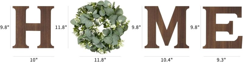 Mkono Farmhouse Wall Home Sign with Artificial Eucalyptus for O Rustic Wooden Hanging Letters Decorative Wall Art Decor for Living Room Kitchen Entryway Housewarming Gift, Brown - Image 5