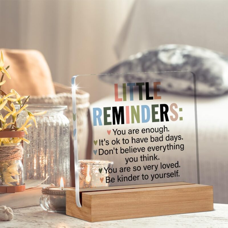 Inspirational Motivational Gifts Employee Appreciation Gifts Little Reminders You are Enough Clear Desk Decorative Sign Acrylic Sign With Wooden Stand for Office Desk Table Shelf - Image 4