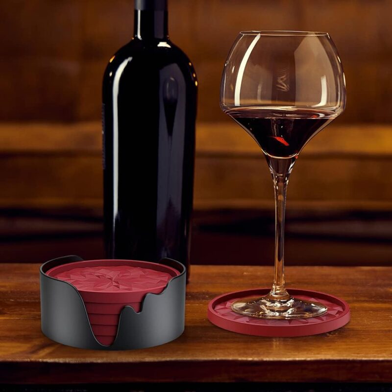 ME.FAN Silicone Coasters [6 Pack] Coasters with Holder - Drinking Coasters - Cup Mat for Drinks - Live for Hot or Cold Drink Thickened, Non-Slip, Non-Stick, Deep Tray Black - Image 8