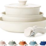 KIKCOIN 5 Pcs Pots and Pans Set Non Stick - Detachable Handle Cookware Set, Induction Nonstick Kitchen RV Cooking Set Removable Handle - Dishwasher ＆ Oven Safe ＆Heat Evenly for Better Cooking