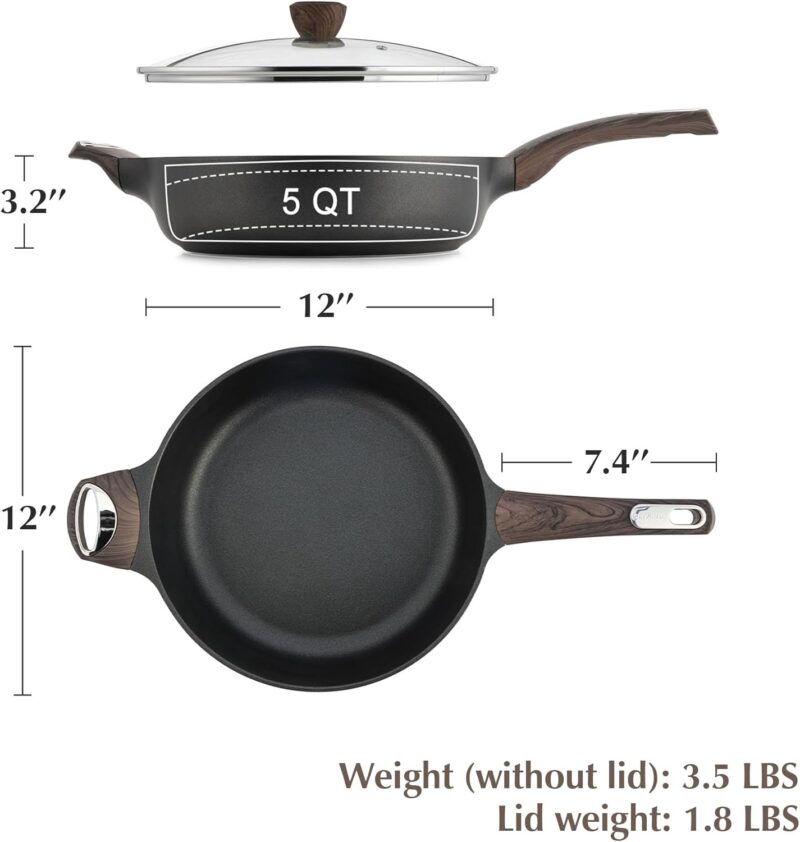 SENSARTE Nonstick Frying Pan Skillet with Lid, 12 Inch Large Deep Frying Pan, 5 Qt Non Stick Saute Pan with Cover, Induction Pan, Healthy Non Toxic Cooking Pan with Helper Handle, PFOA PFOS Free - Image 7