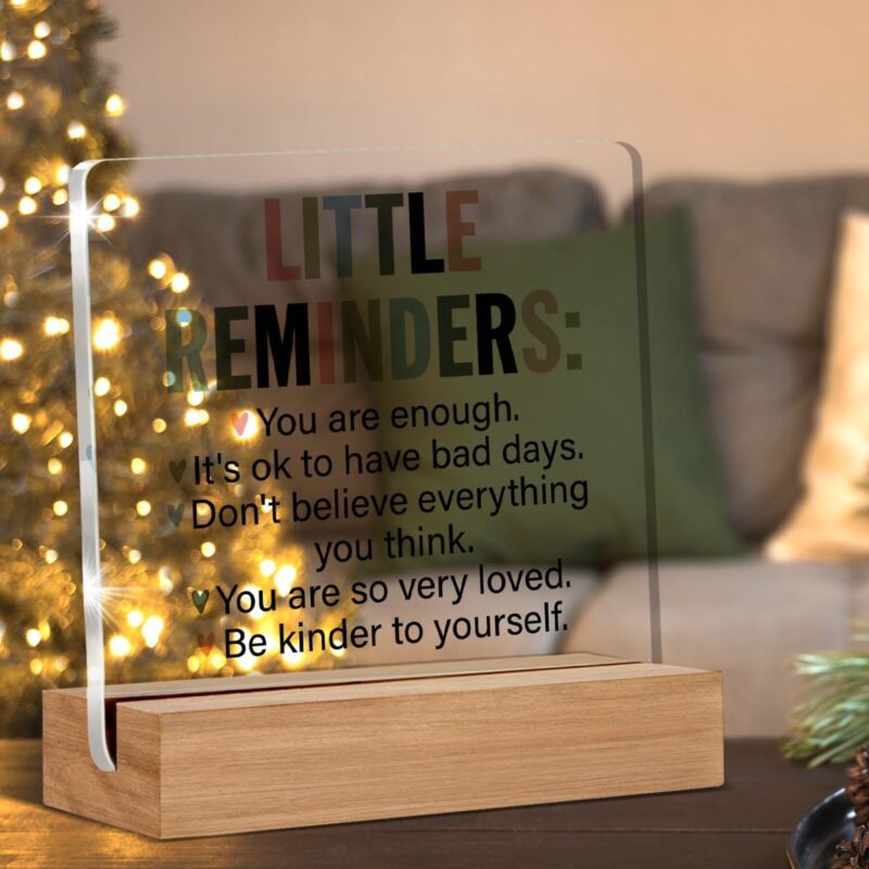 Inspirational Motivational Gifts Employee Appreciation Gifts Little Reminders You are Enough Clear Desk Decorative Sign Acrylic Sign With Wooden Stand for Office Desk Table Shelf - Image 2