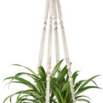 Mkono Macrame Plant Hanger Indoor Hanging Planter Basket with Wood Beads Decorative Flower Pot Holder No Tassels for Indoor Outdoor Boho Home Decor 35 Inch, Ivory, Set of 1 (POTS NOT Included)