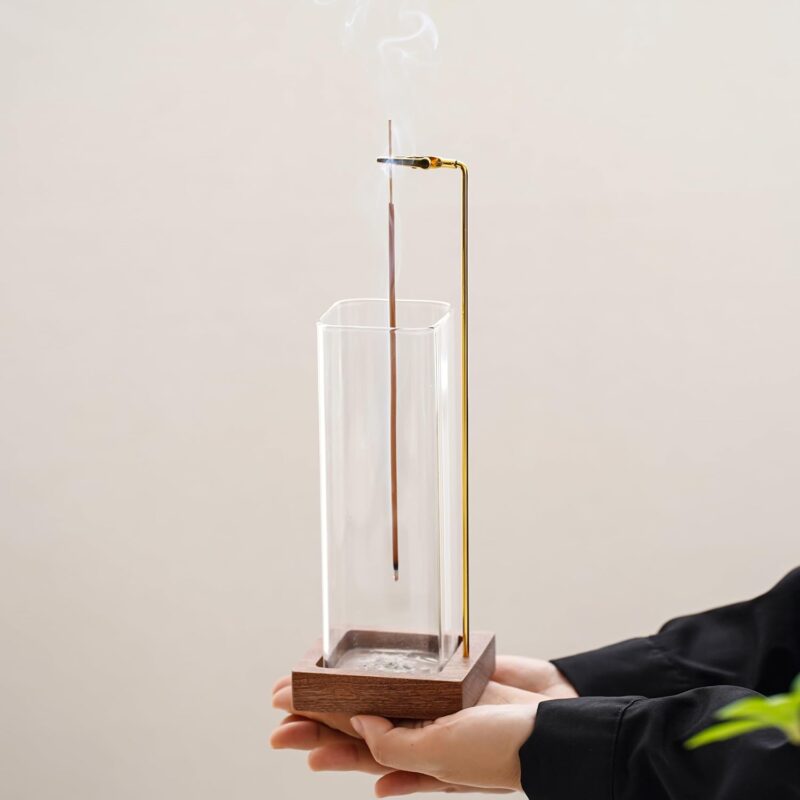 Incense Holder, Wooden Incense Holder for Sticks with Glass Ash Catcher, Anti-ash Incense Burner with 20 Incense Sticks and a Ash Brush for Meditation Yoga Spa Room Decor - Image 7