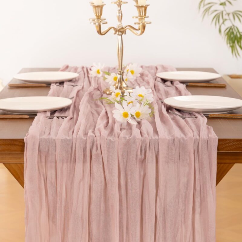 Socomi Pink Easter Cheesecloth Table Runner Boho Rustic Gauze Dusty Pink Spring 120 inch 10FT Cheese Cloth Runner for Wedding Party Baby Shower Birthday Home Decor - Image 5