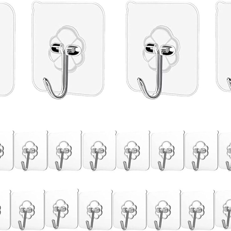 Adhesive Hooks Kitchen Wall Hooks - 24 Packs Heavy Duty 33lb(Max) Nail Free Sticky Hangers with Stainless Hooks Waterproof and Oilproof Reusable Utility Towel Bath Ceiling Hooks