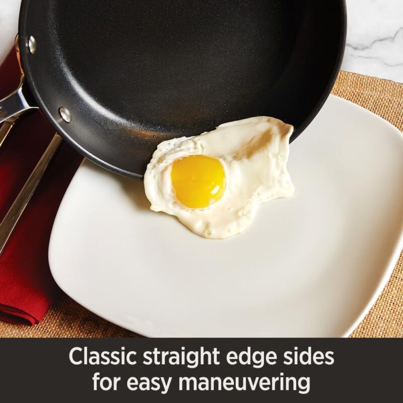 All-Clad HA1 Hard Anodized Non Stick Fry Pan Set 3 Piece, 8, 10, 12 Inch Frying Pans w/ Lid, Induction, Oven Broiler Safe 500F, Lid Safe 350F, Skillets, Pots and Pans Set Non Stick, Cookware, Black - Image 5