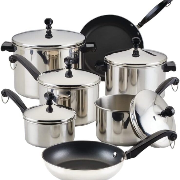 Farberware Classic Stainless Steel Cookware Pots and Pans Set, 15-Piece,50049,Silver