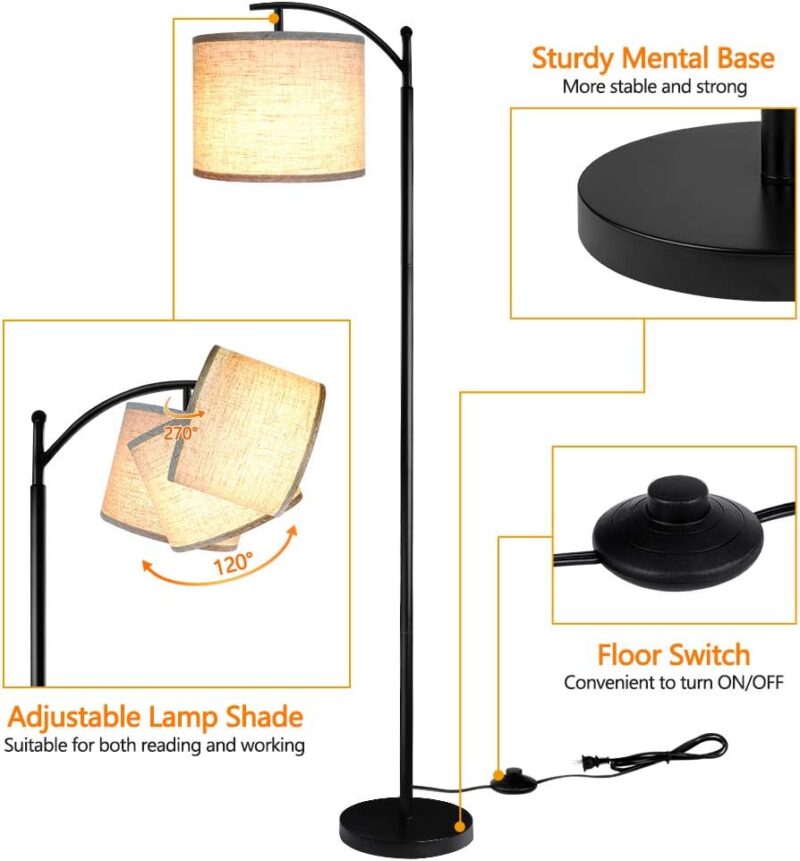 ROTTOGOON Floor Lamp for Living Room with 3 Color Temperatures LED Bulb, Standing Lamp Tall Industrial Floor Lamp Reading for Bedroom, Office (9W LED Bulb, Beige Lampshade Included) -Black - Image 3