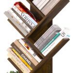Yoobure Tree Bookshelf - 6 Shelf Retro Floor Standing Bookcase, Tall Wood Book Storage Rack for CDs/Movies/Books, Utility Organizer Shelves Bedroom, Living Room, Home Office, Rustic Brown