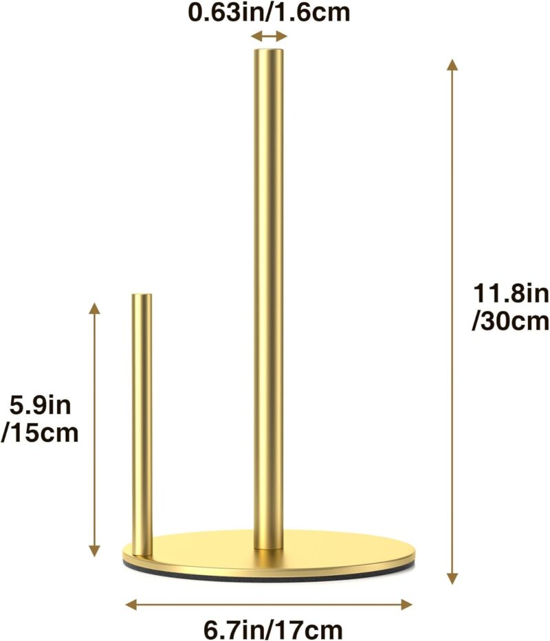 Paper Towel Holder Gold, Premium Stainless Steel Kitchen Roll Dispenser, Countertop Roll Organizer - Image 3