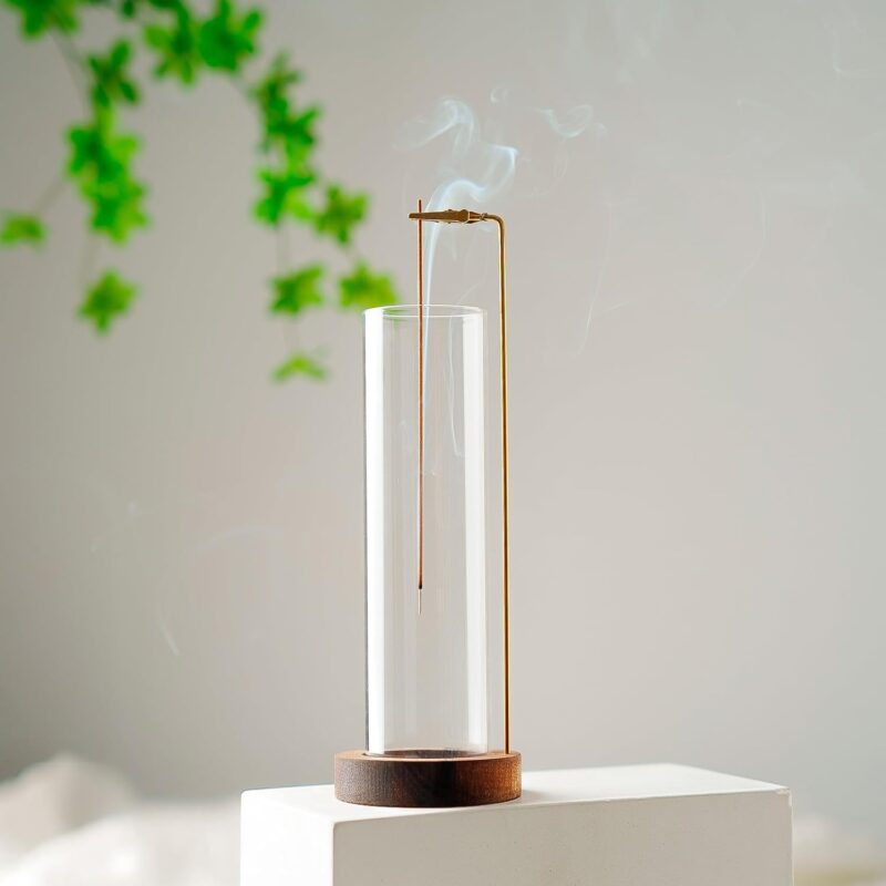Incense Holder for Sticks, Anti-Ash Flying Incense Burner with 30 Incense Sticks, Detachable Glass Ash Catcher (Wood, Brown) - Image 6