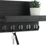 Key Holder for Wall, Decorative Key and Mail Holder with Shelf Has Large Hooks for Bags, Coats, Umbrella – Paulownia Wood Key Hanger with Mounting Hardware (9.8”W x 6.7”H x 4.2”D)
