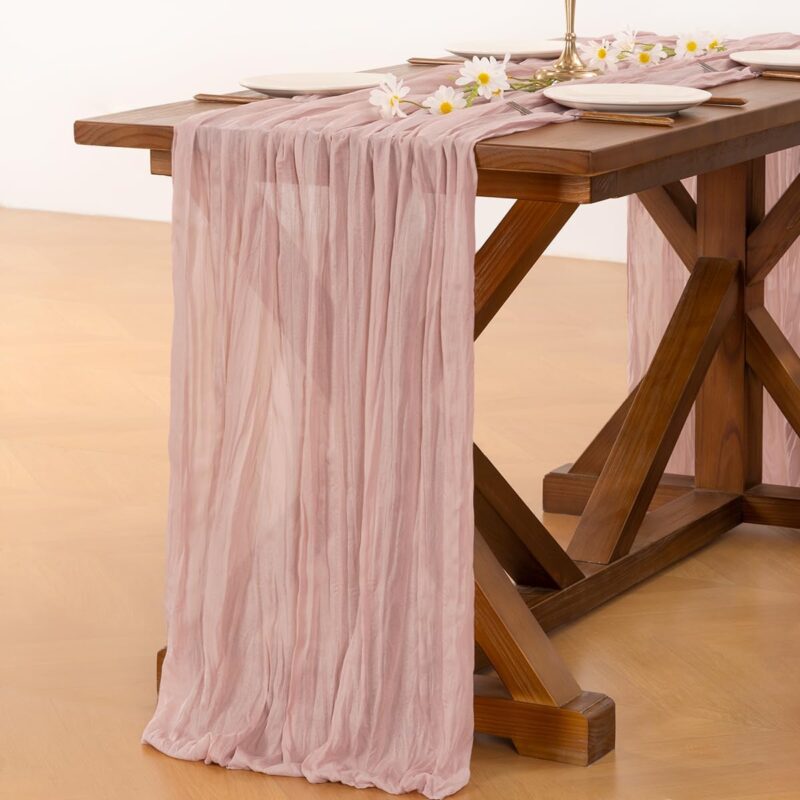 Socomi Pink Easter Cheesecloth Table Runner Boho Rustic Gauze Dusty Pink Spring 120 inch 10FT Cheese Cloth Runner for Wedding Party Baby Shower Birthday Home Decor - Image 4