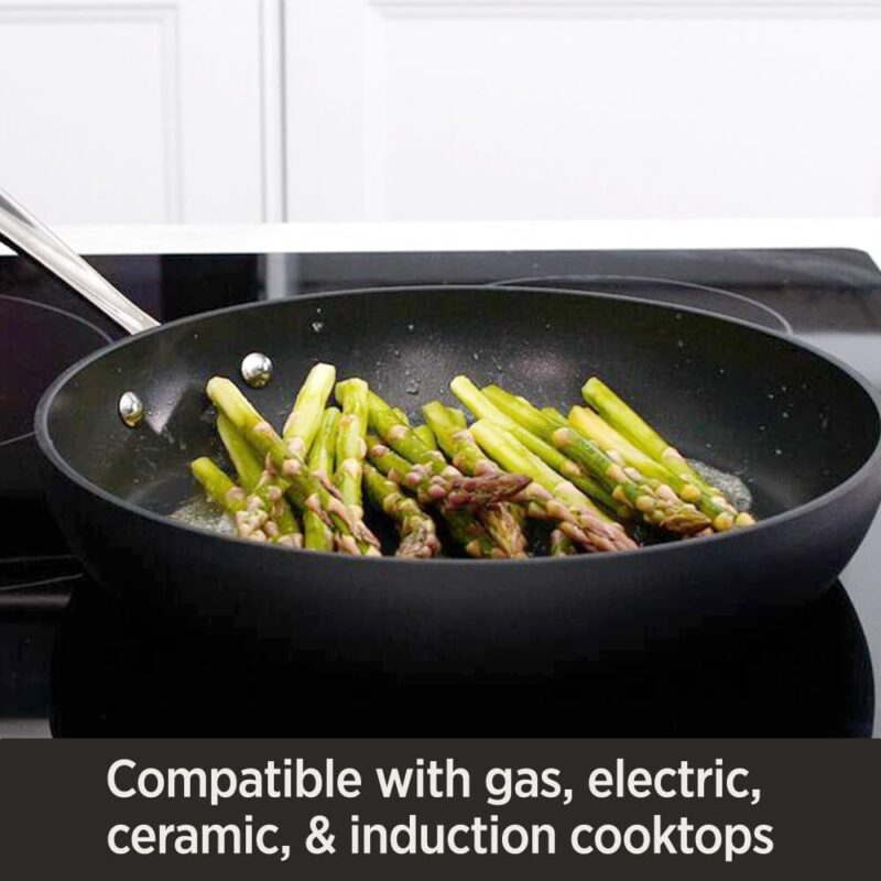 All-Clad HA1 Hard Anodized Non Stick Fry Pan Set 3 Piece, 8, 10, 12 Inch Frying Pans w/ Lid, Induction, Oven Broiler Safe 500F, Lid Safe 350F, Skillets, Pots and Pans Set Non Stick, Cookware, Black - Image 4